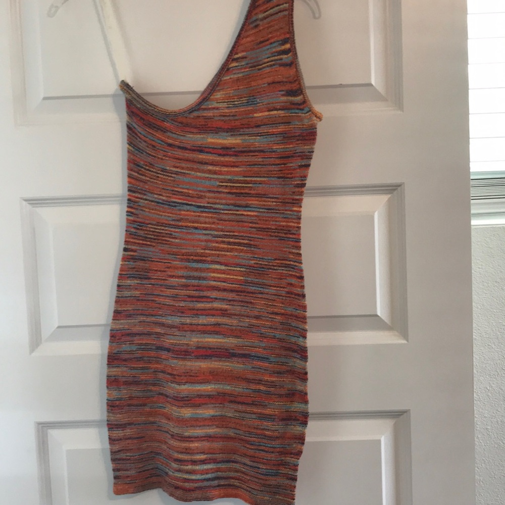 Stretchy crochet dress multicolored one shoulder